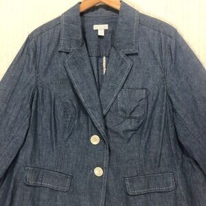 Charter Club Woman Blazer Jacket Blue White Stitching Pockets 20W‎ Plus Size